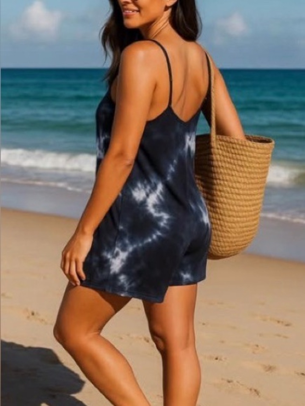 NWT Black Tie-Dye Romper with Pockets & Spaghetti Straps